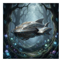 Mythological Cosmic Cruiser Hovering Over Biolumin
