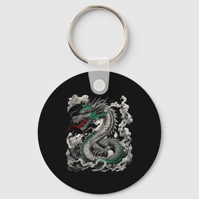 Mythological Dragon Tattoo Design With Black  Key Ring (Front)
