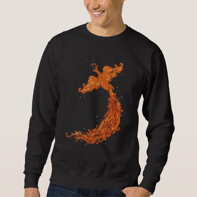 Mythology Flying Mythical Fire Bird Phoenix Distre Sweatshirt (Front)