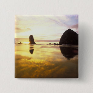 N.A., USA, Oregon, Cannon Beach Sunset with 15 Cm Square Badge