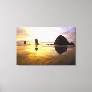 N.A., USA, Oregon, Cannon Beach Sunset with Canvas Print