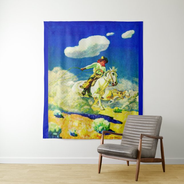 N. C. Wyeth cowboy print Tapestry (In Situ)