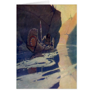 N. C. Wyeth Indian Canoe Paddling Illustration Art