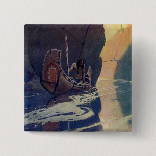 N. C. Wyeth Indian Canoe Paddling Illustration Art 15 Cm Square Badge