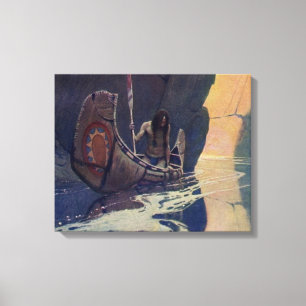 N. C. Wyeth Indian Canoe Paddling Illustration Art Canvas Print