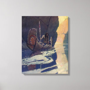 N. C. Wyeth Indian Canoe Paddling Illustration Art Canvas Print