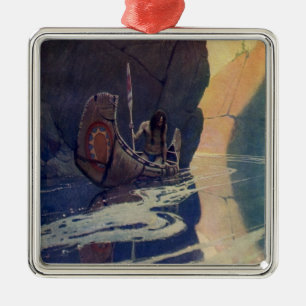 N. C. Wyeth Indian Canoe Paddling Illustration Art Metal Tree Decoration