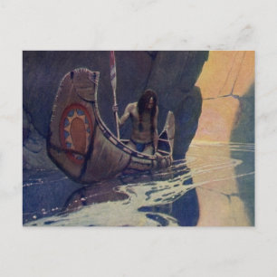 N. C. Wyeth Indian Canoe Paddling Illustration Art Postcard