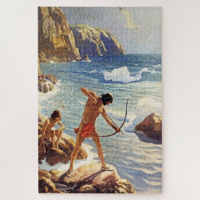 N C Wyeth Western Painting “First Maine Fishermen” Jigsaw Puzzle (Vertical)