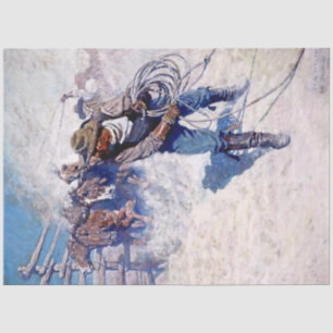 N C Wyeth Western Painting “Roping Wild Horses” Tissue Paper