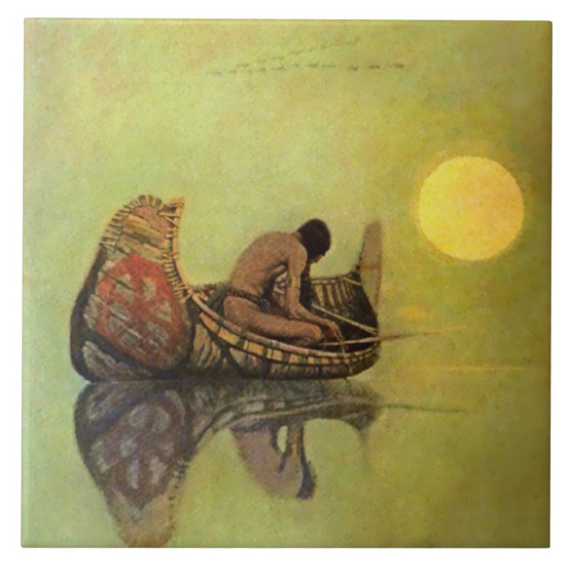 N C Wyeth Western Painting “The Silent Fisherman” Tile (Front)