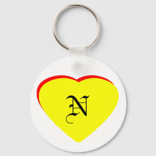 "N" Heart Yellow Red Wedding Invitation The MUSEUM Key Ring