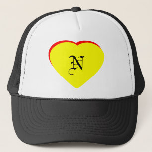 "N" Heart Yellow Red Wedding Invitation The MUSEUM Trucker Hat