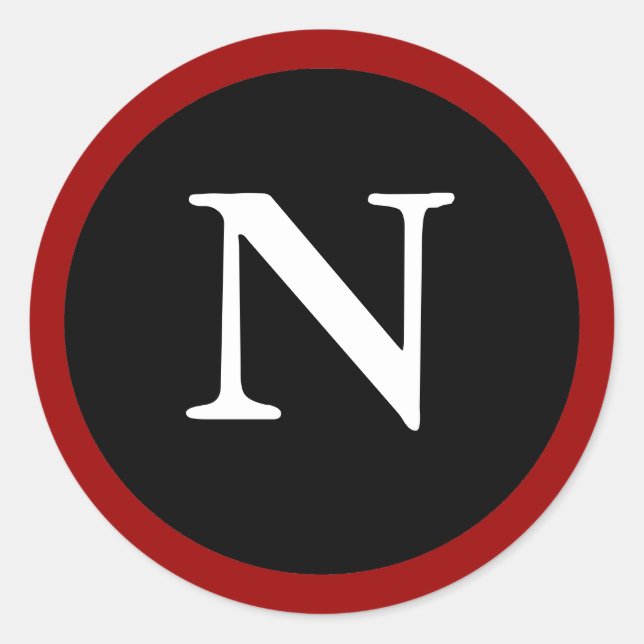 N : Initial N Letter N Red, White & Black Sticker (Front)