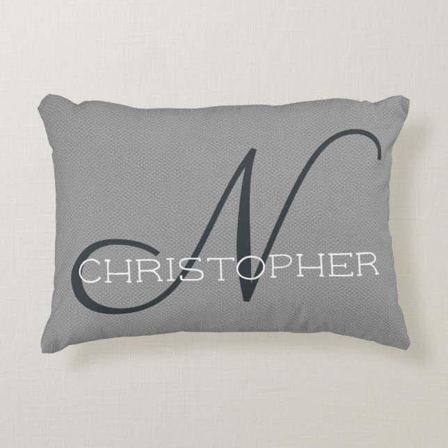 N Initial Personalised Name Black White Grey Decorative Cushion (Front)