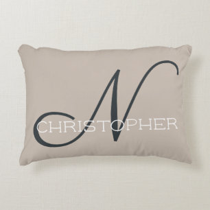 N Initial Personalised Name Neutral Tan Taupe Decorative Cushion