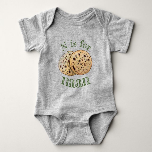 N is For NAAN Garlic Naan Baked Indian Flatbread Baby Bodysuit (Front)