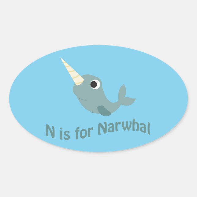 N is for Narwhal Oval Sticker (Front)