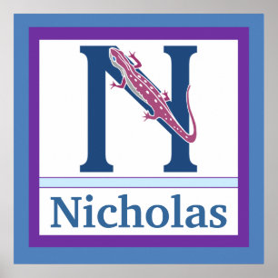 N is for Newt and Boy Name Wall Art for Kids