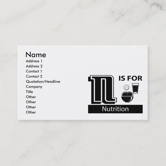 N Is For Nutrition Business Card (Front)