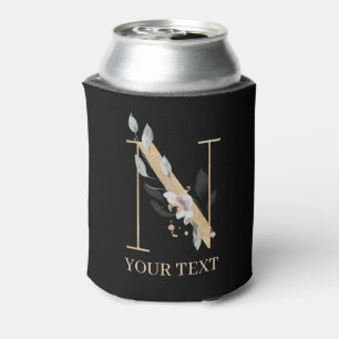 N Monogram Floral Personalised Can Cooler