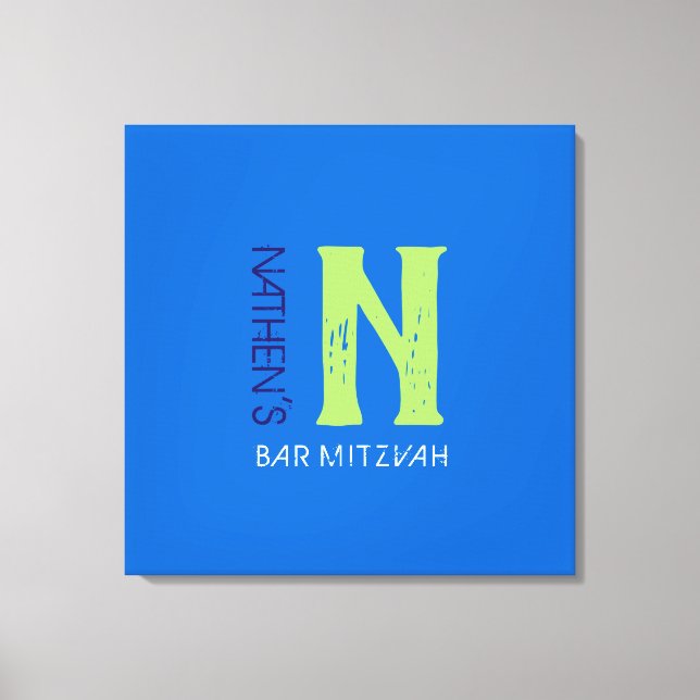 N Monogram Initial Bar Bat Mitzvah Sign-In Board Canvas Print (Front)