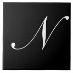 N Monogram Initial White on Black Tile<br><div class="desc">Classic White Letter Monogram on Black Background,  N.</div>