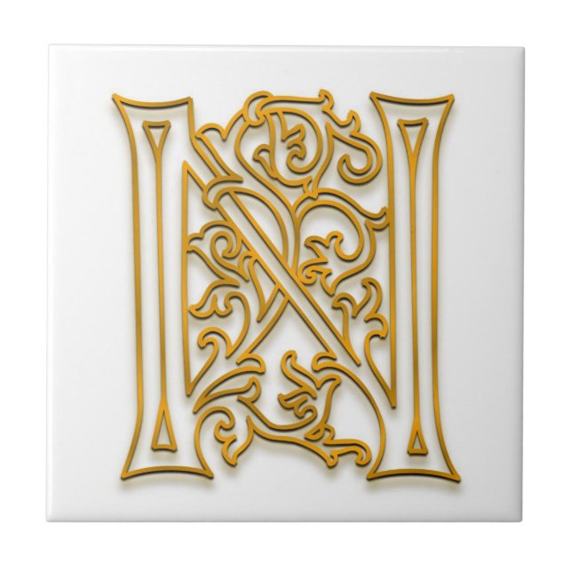 N Monogram "Irish Gold" Ceramic Tile (Front)