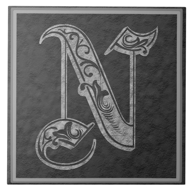 N Monogram "Royal Grey Stone" Ceramic Tile (Front)