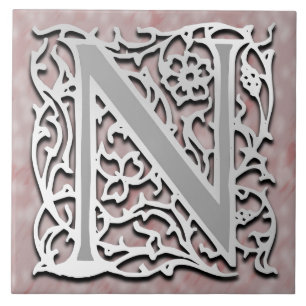 N Monogram "Silver Stone" Ceramic Tile