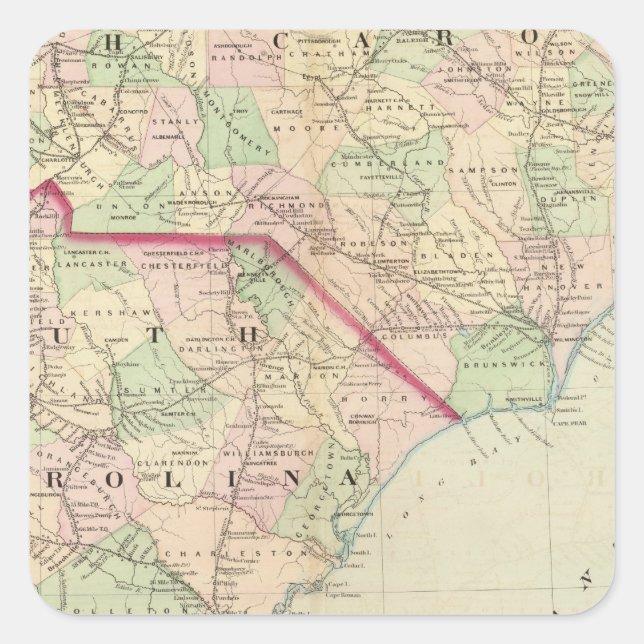 N & S Carolina 2 Square Sticker (Front)