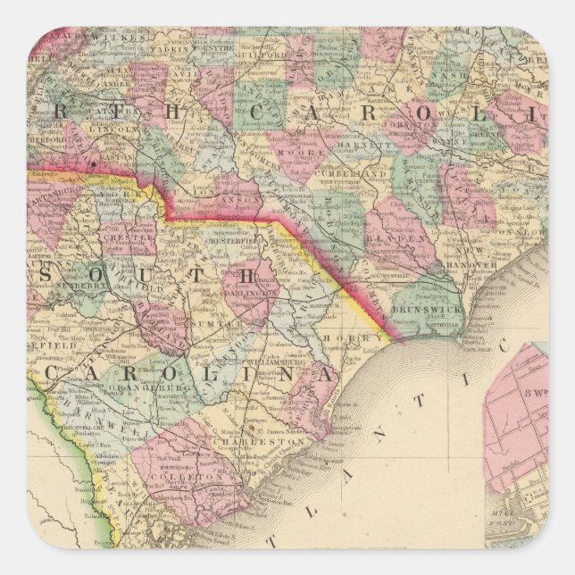 N & S Carolina Map by Mitchell Square Sticker (Front)