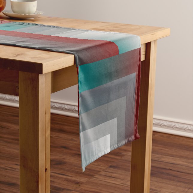 N - teal grey burgundy short table runner (In Situ)