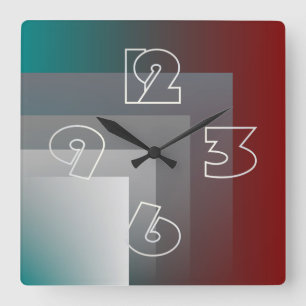 N - teal grey burgundy square wall clock