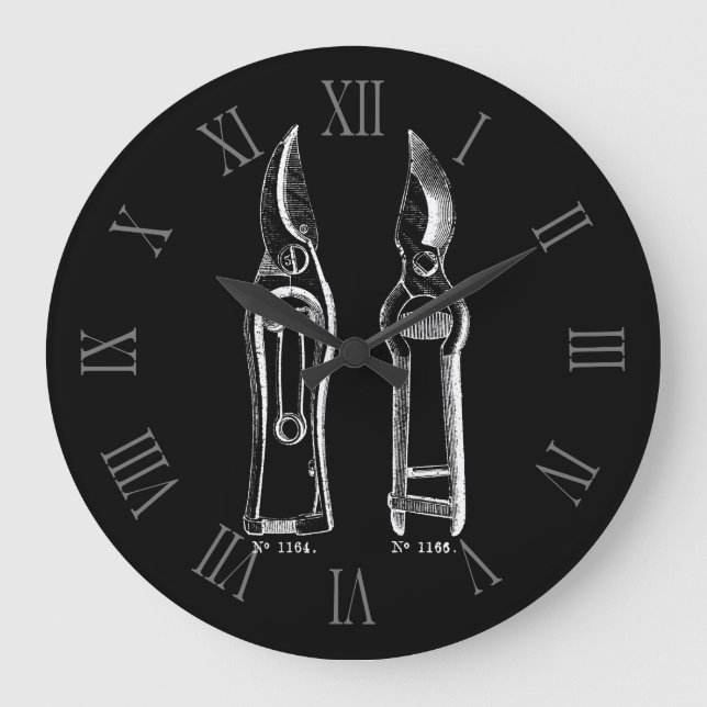 N Vintage Illustration Pruners Roman numeral Clock (Front)