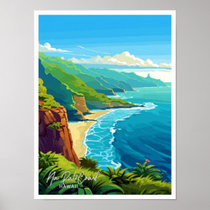 Na Pali Coast Hawaii Travel Vintage Illustration Poster