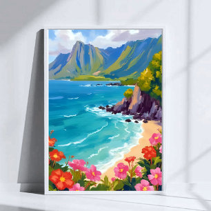 Na Pali Coast Kauai Hawaii Coastline Painting Poster
