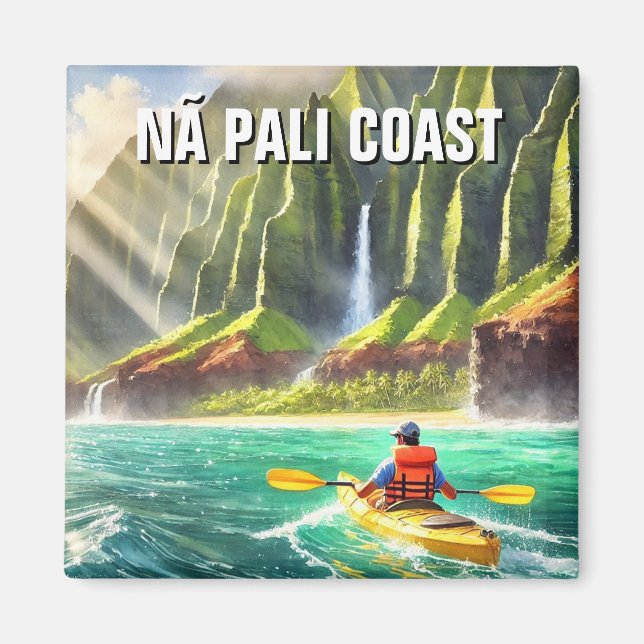 Nā Pali Coast Kauai Hawaii Travel Kayak Magnet (Front)