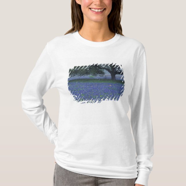 NA, Texas, Devine, Oak and blue bonnets T-Shirt (Front)