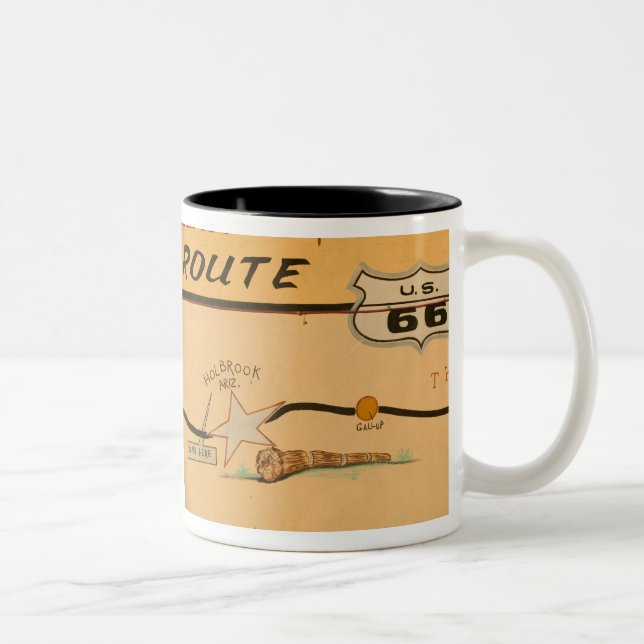 NA, USA, Arizona, Holbrook Route 66 road mural Two-Tone Coffee Mug (Right)