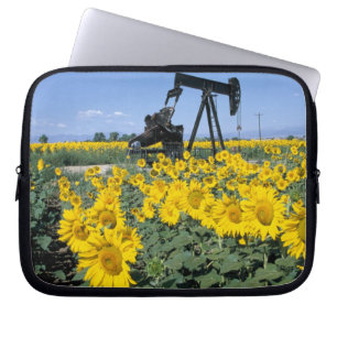 Na, USA, Colorado, Sunflowers, Oil Derrick Laptop Sleeve