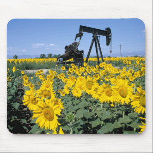Na, USA, Colorado, Sunflowers, Oil Derrick Mouse Pad