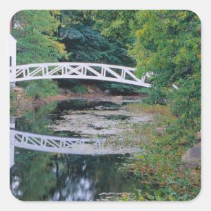NA, USA, Maine.  Bridge over pond in Somesville. Square Sticker