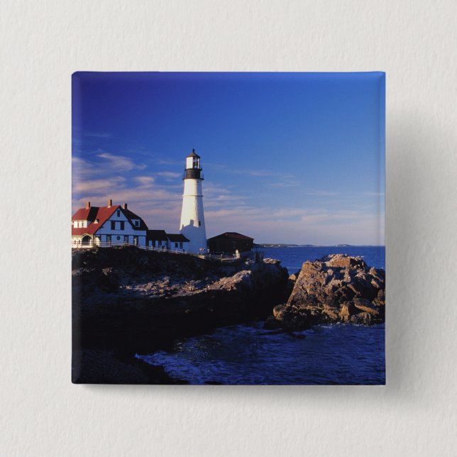 NA, USA, Maine. Portland Head lighthouse. 15 Cm Square Badge (Front)