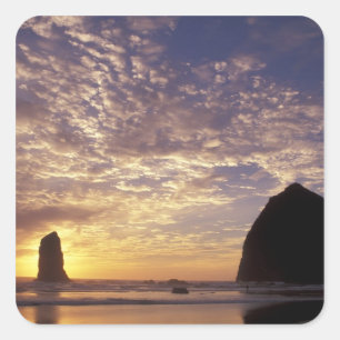 NA, USA, Oregon, Oregon Coast, Canon Beach with Square Sticker