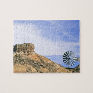 NA, USA, Texas Windmill and cliffs of Palo Duro Jigsaw Puzzle