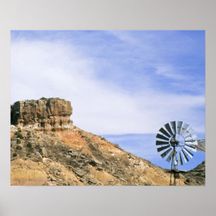 NA, USA, Texas Windmill and cliffs of Palo Duro Poster