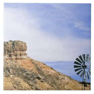NA, USA, Texas Windmill and cliffs of Palo Duro Tile