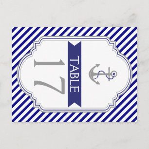 Naby blue anchor nautical wedding table number postcard