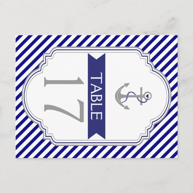 Naby blue anchor nautical wedding table number postcard (Front)